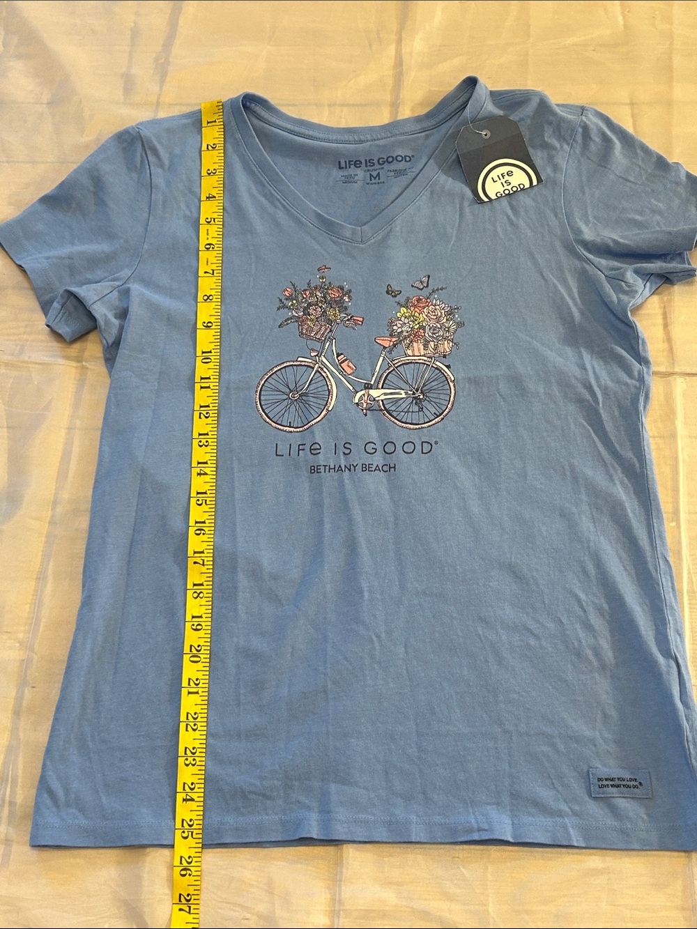 Life Is Good Blue V-Neck Tee with Floral Bicycle Graphic - Picture 7 of 9